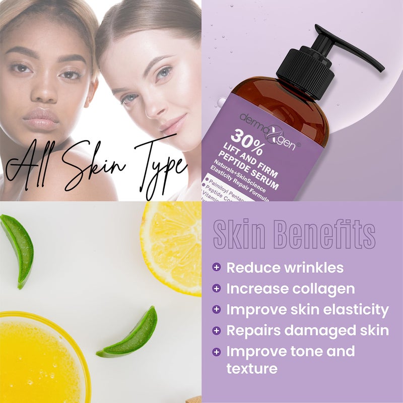 ديرماكسجين سيروم ديرماكسجين لشد وتماسك البشرة بنسبة 30% من الببتيدات للوجه - سيروم مضاد للشيخوخة مع فيتامين سي، إي، ماتريكسيل 3000، الصبار وحمض الهيالورونيك - تركيبة متعددة الببتيدات لشد وتماسك وتجديد البشرة (8 أونصة سائلة) - Image 3